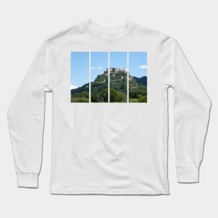 Burg Hochosterwitz. A shot on the move from the driver window of an electric car. Sunny summer day. POV first person view shot on a mountain road. Austria Long Sleeve T-Shirt